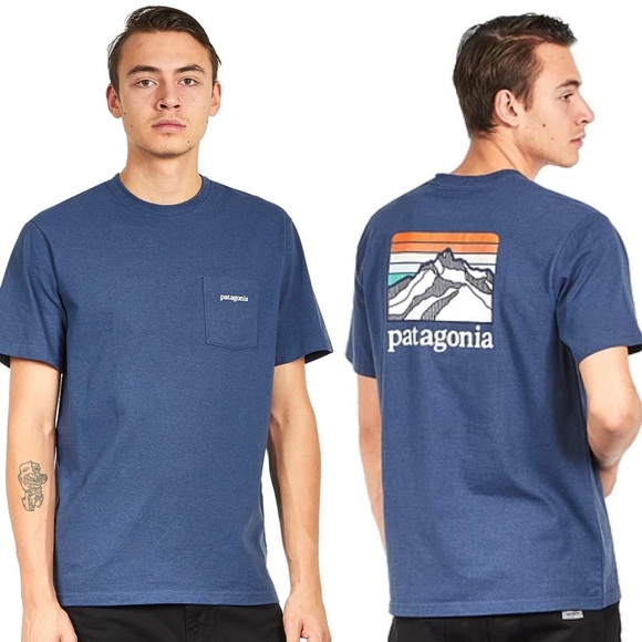 PATAGONIA LINE LOGO RIDGE POCKET RESPONSIBILI-TEE MEN'S BLUE BACK GRAPHIC LARGE - Picture 3 of 13